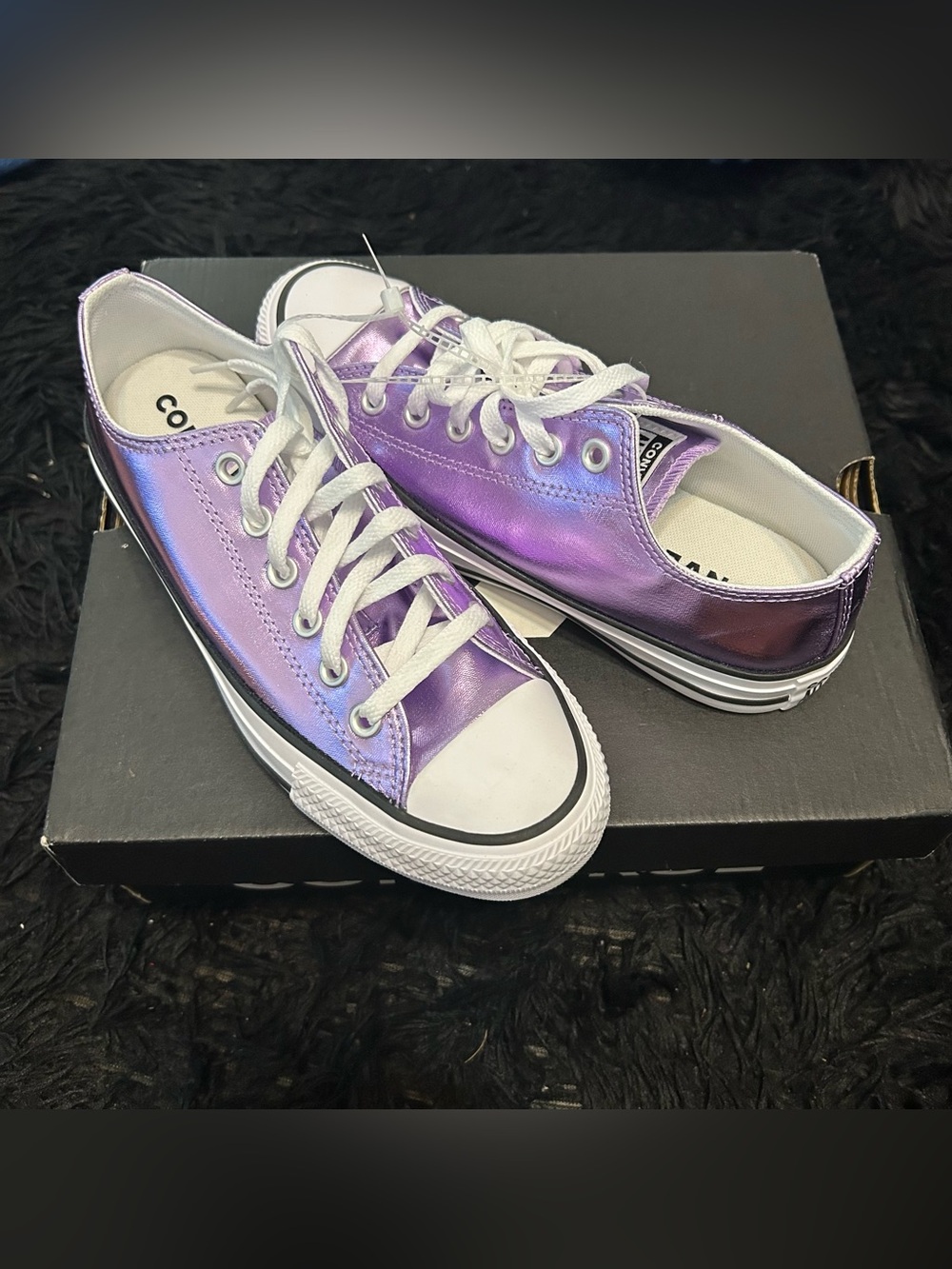 CONVERSE all Star purple metallic lace up shoes sneakers women’s 7.5 new - Picture 7 of 7